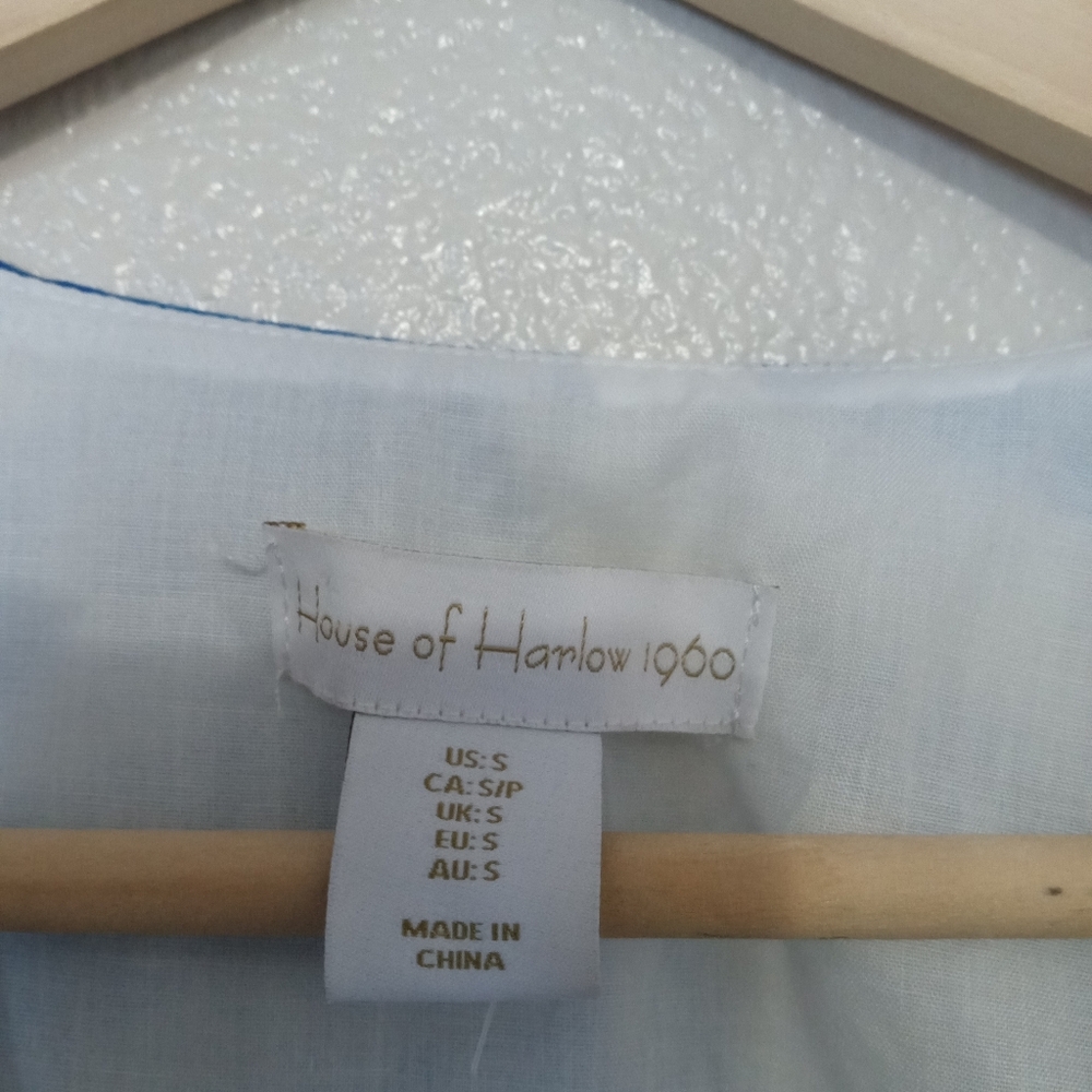 House Of Harlow 1960 Cropped Tassel Beaded Blue & White Top Small - Picture 3 of 8